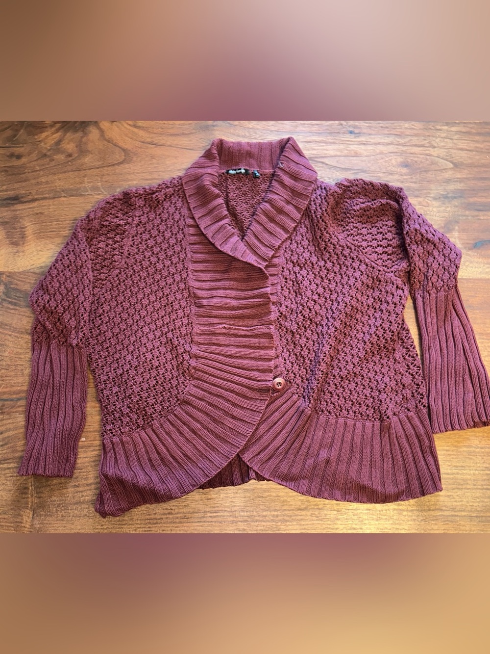 Daisy Fuentes Maroon Cropped Shawl-Collar Open Weaved Cardigan Women's 2XL / XXL
